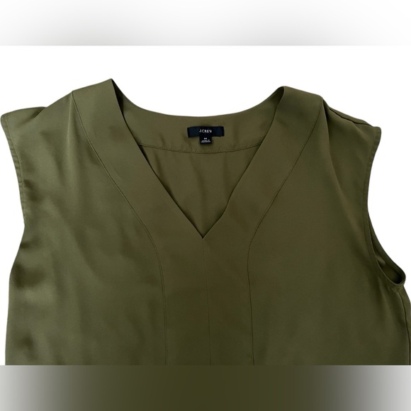 J. Crew Khaki Green V-Neck Blouse - Picture 2 of 2
